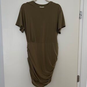 Open Edit Elegant Olive Green Ruched Dress